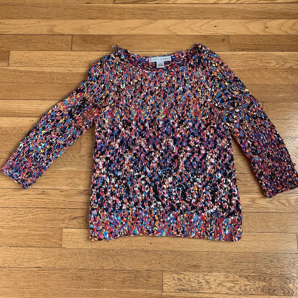 Vintage Lucia Burns Tops Women’s Size M Confetti Knit Silk Sweater Art to Wear